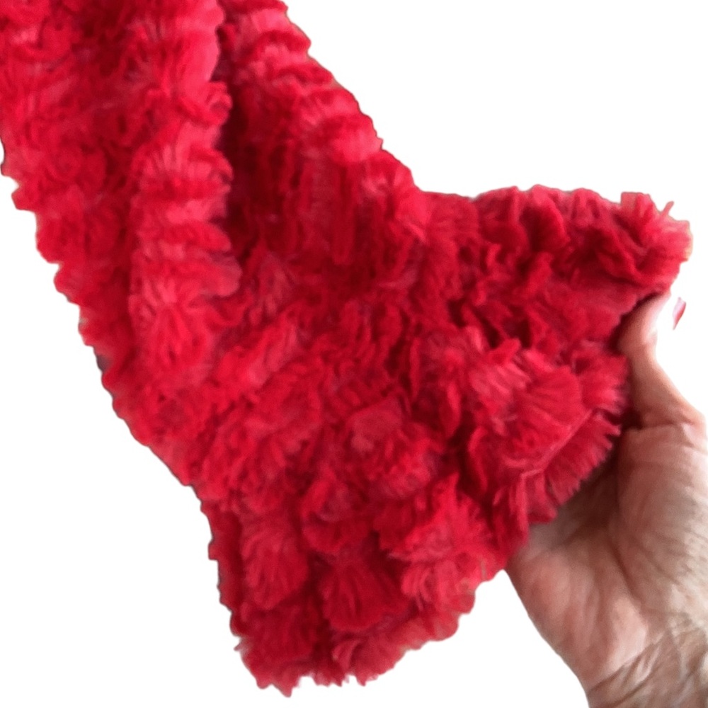 Dramatic Ruffle Front Red Furry Jacket. B21 - image 8